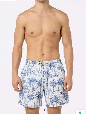 Cabana Fashion Men’s Linen Look Tropical Print Shorts. Size L. NWT Blue  Beach